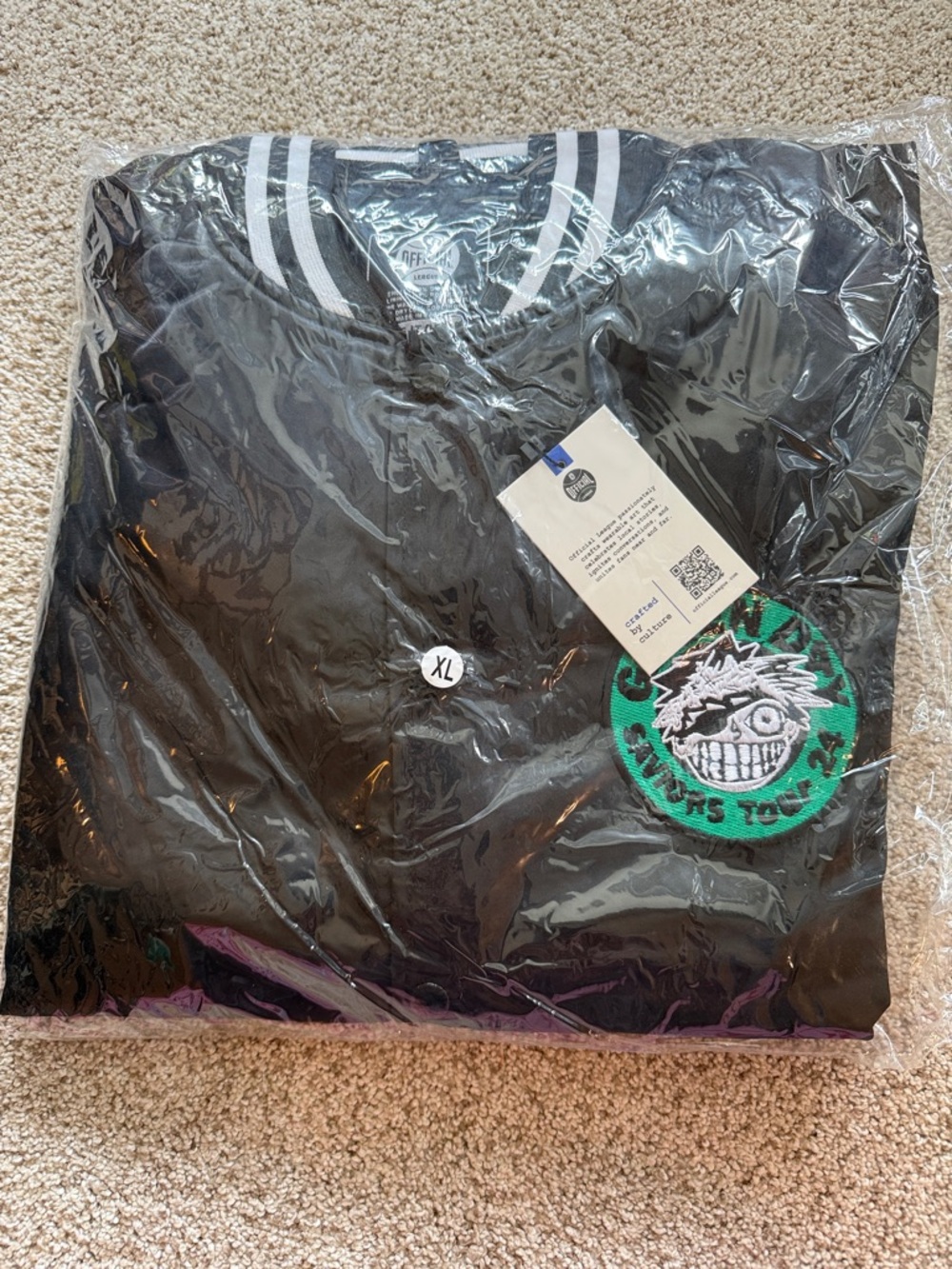 Black Bomber Jacket with Green Patch - Varsity Style